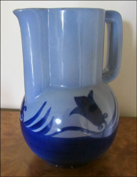 Rowntrees cocoa jug with blue flower & leaves.