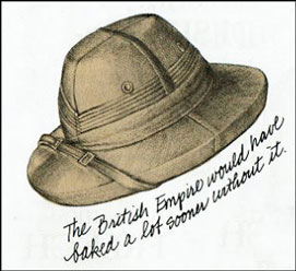 Part of an advertisement for a pith Helmet