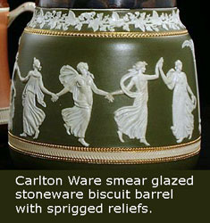 Carlton Ware stoneware biscuit barrel with sprigged reliefs