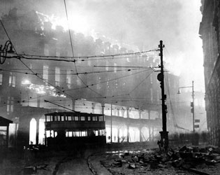 Sheffield during a Zeppelin raid c1917.