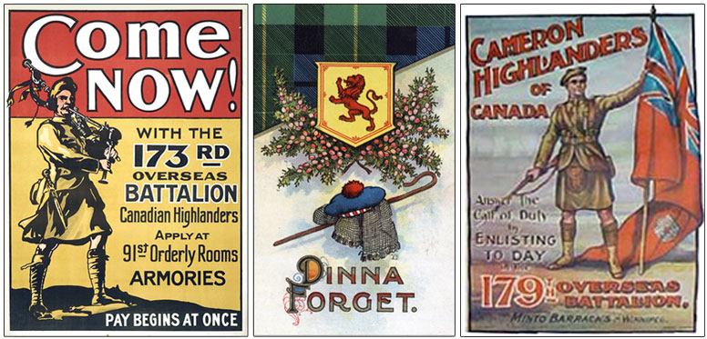 Recruitment posters for Canadian Highlanders Battalions.