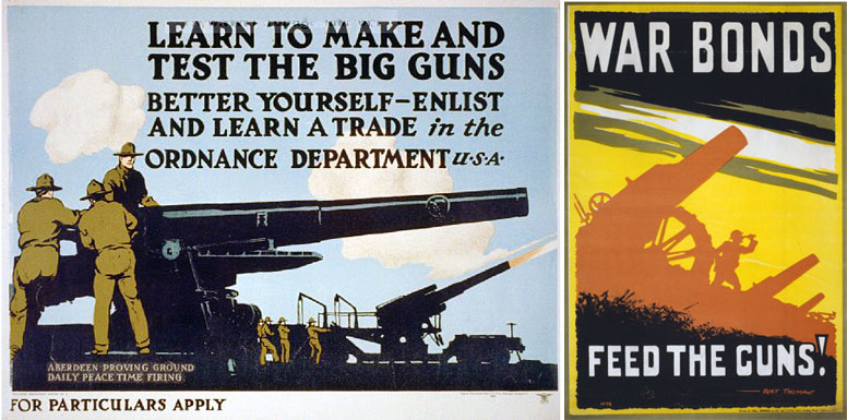 American ordnance recruitment poster & British poster from 1915.
