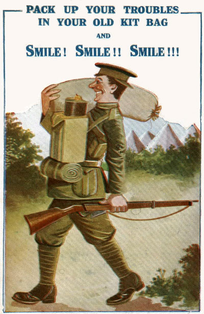 WW1 comical postcard - Pack up your troubles in your old kit-bag.