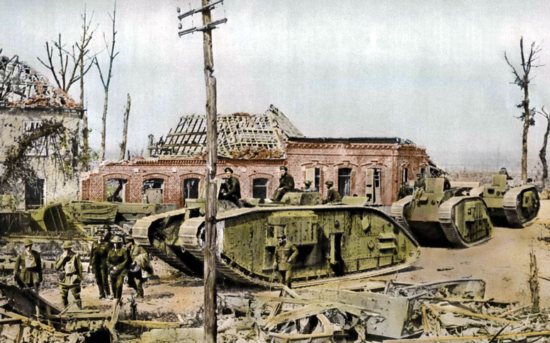 Postcard of British WW1 tanks