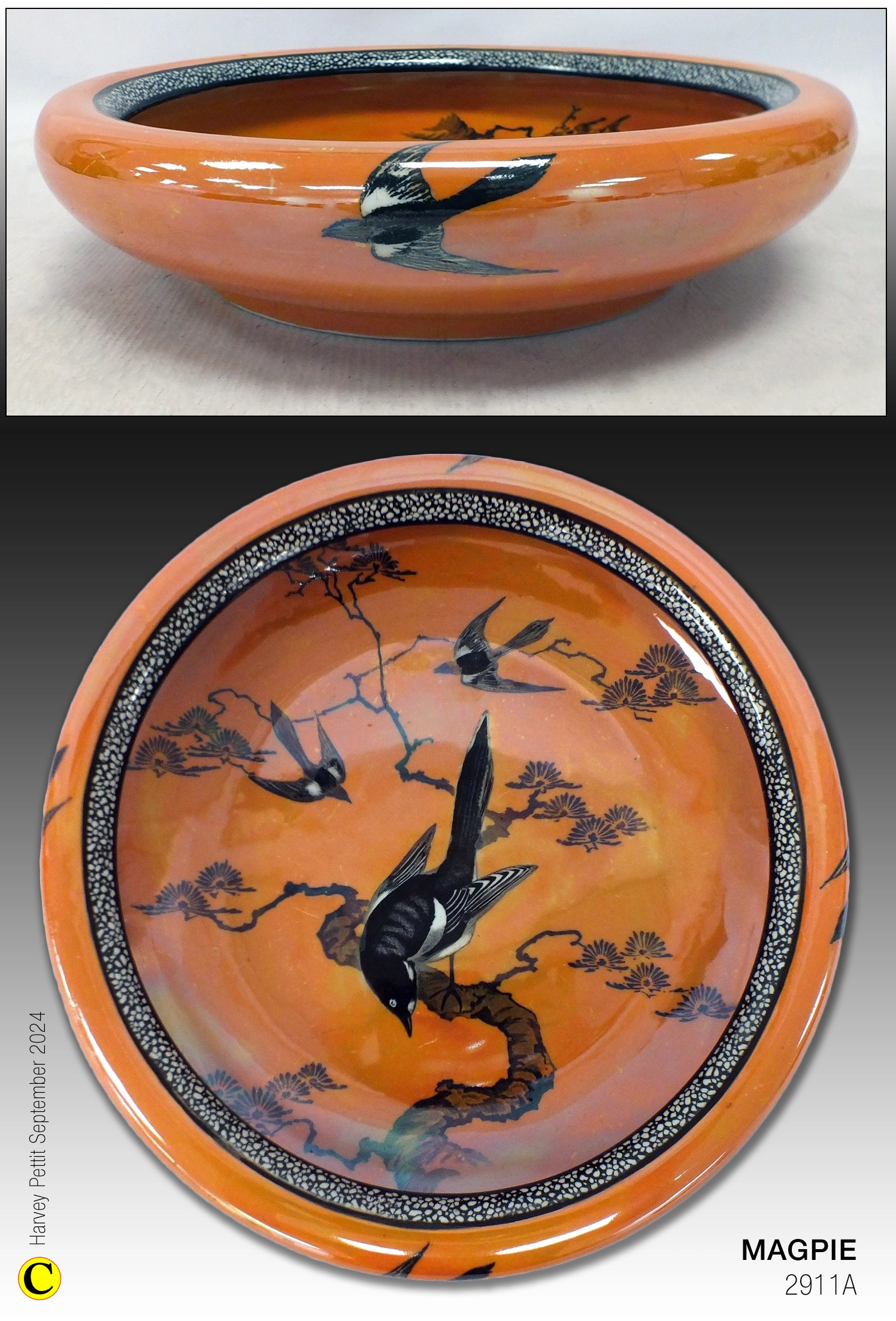 Carlton Ware's MAGPIE pattern on a floating flower bowl