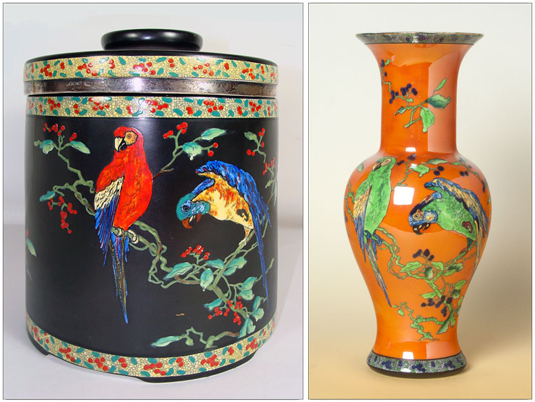 Carlton Ware PARROT humidor and baluster vase.