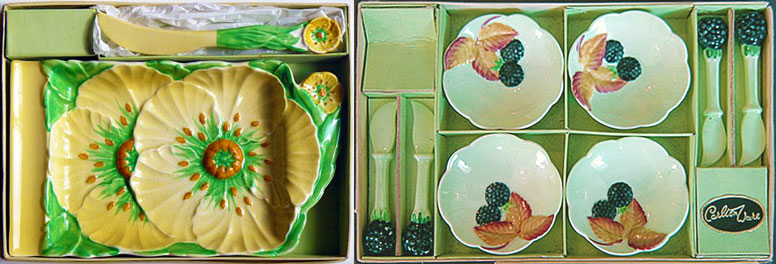 Carlton Ware. BUTTERCUP cheese plate & knife. BLACKBERRY butter pats & knives.