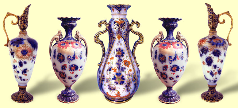 Carlton Ware garniture from the 1890s in the Imari palette