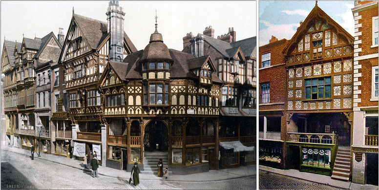 Postcard of The Cross & The Rows, Chester and a postcard of Chester's God's Providence House.