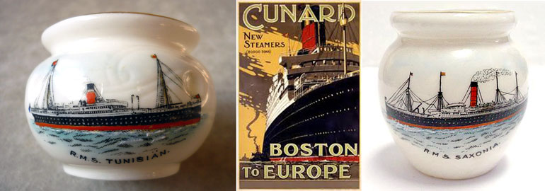 Carlton Heraldic China souvenirs of RMS Tunisian & RMS Saxonia