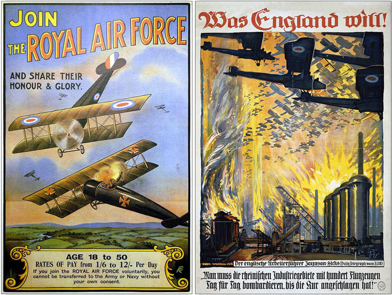RAF recruitment 
				poster; German propaganda poster