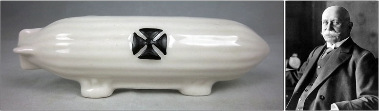 Carlton China model of a Zeppelin with picture of Count Ferdinand von Zeppelin